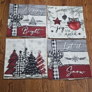 Festive 17" Square Holiday Pillow Zipper Covers Set of 4 Red Black Gray & Cream